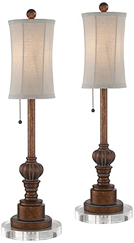 Set of 2 28" Tall Cream Fabric Bell Shade Buffet Table Lamps P3151