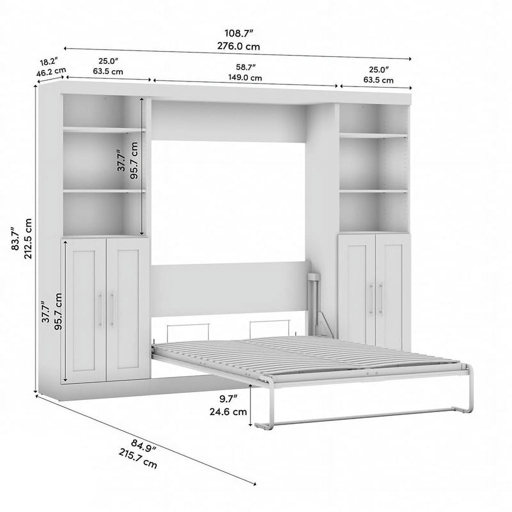 White Full Murphy Bed with Closet Storage J2493