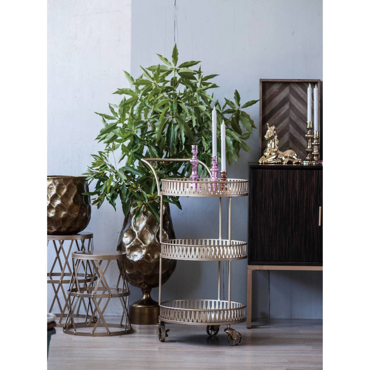 Gold Round Bar Cart H347