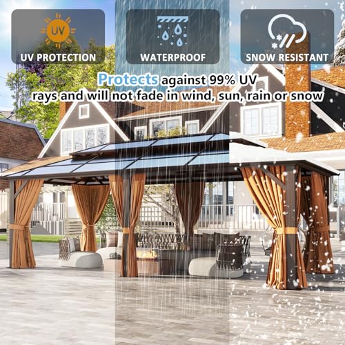 12'x16' Hardtop Aluminum Gazebo with Curtains and Netting R8558