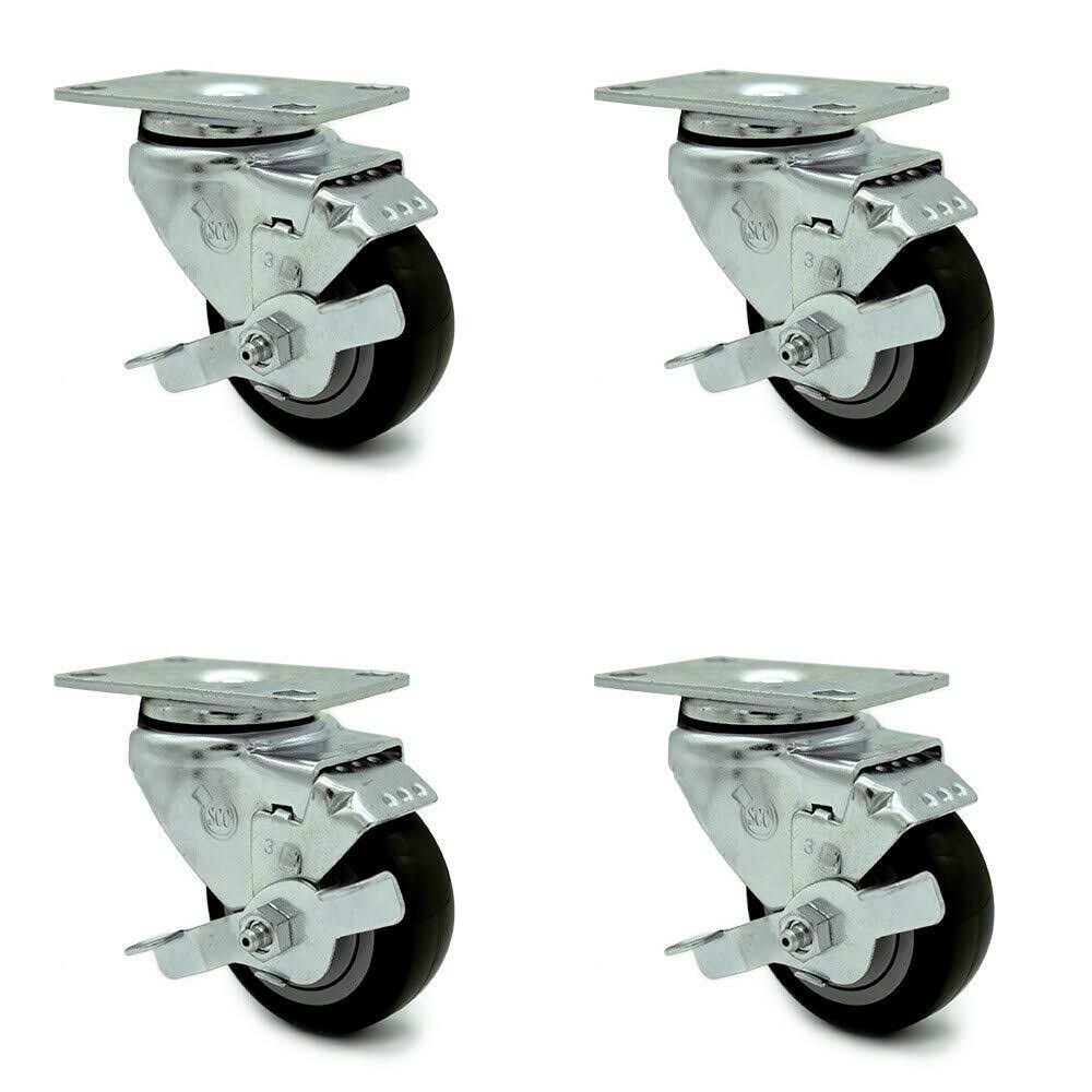 Black Poly Swivel Caster Set of 4 with Brake Z253