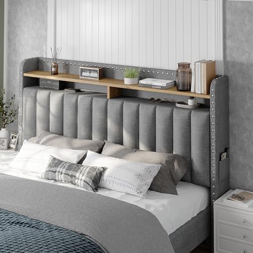 King Size Upholstered Platform Bed Frame with Storage Headboard and Drawers N99718