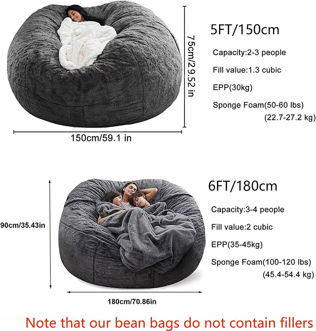 5FT Ultra Soft Bean Bag Chair Cover Light Grey R9940