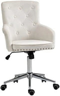 White Tufted Velvet Swivel Desk Chair D5628