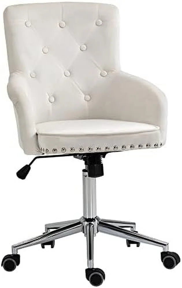 White Tufted Velvet Swivel Desk Chair D5628