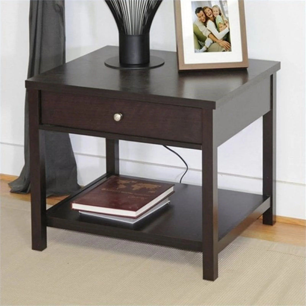 1 Drawer Wood End Table with Bottom Shelf A207