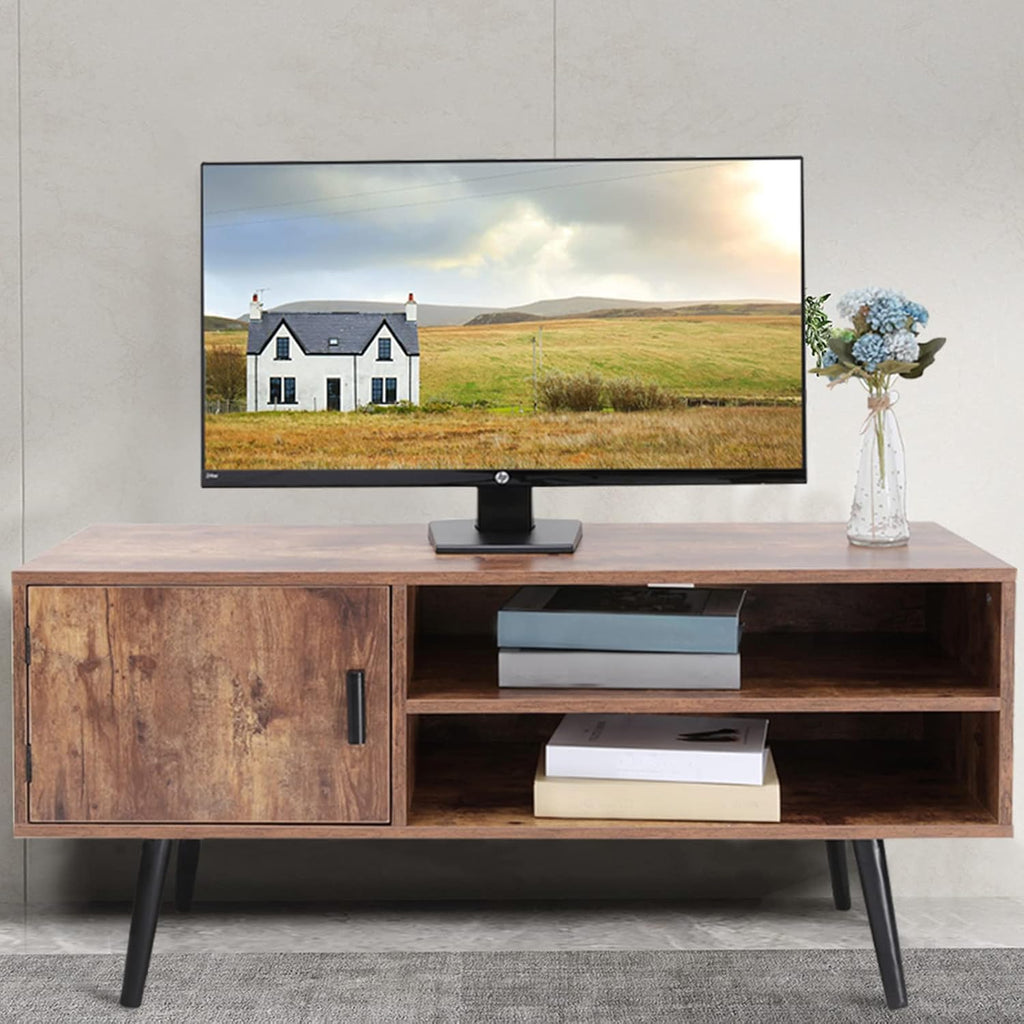 Rustic Brown TV Stand with Open Storage Shelves and Cabinet K78242