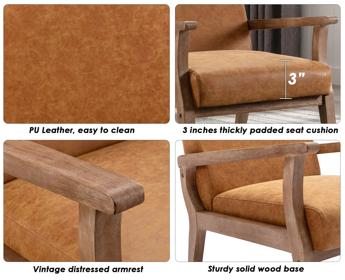 Tan Faux Leather Wooden Accent Chair R792