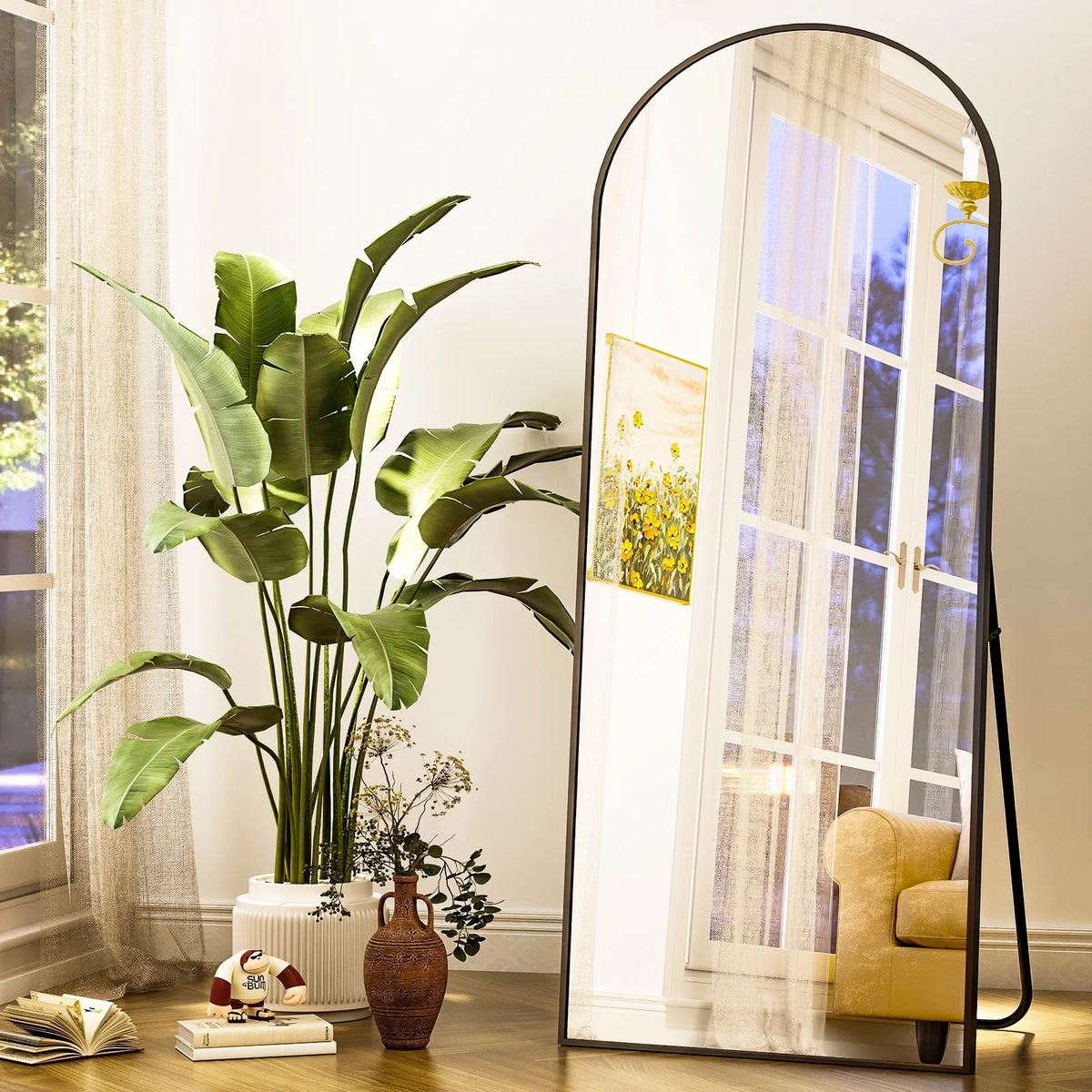 Black 64x21.1 Arched Full Length Floor Mirror P1414