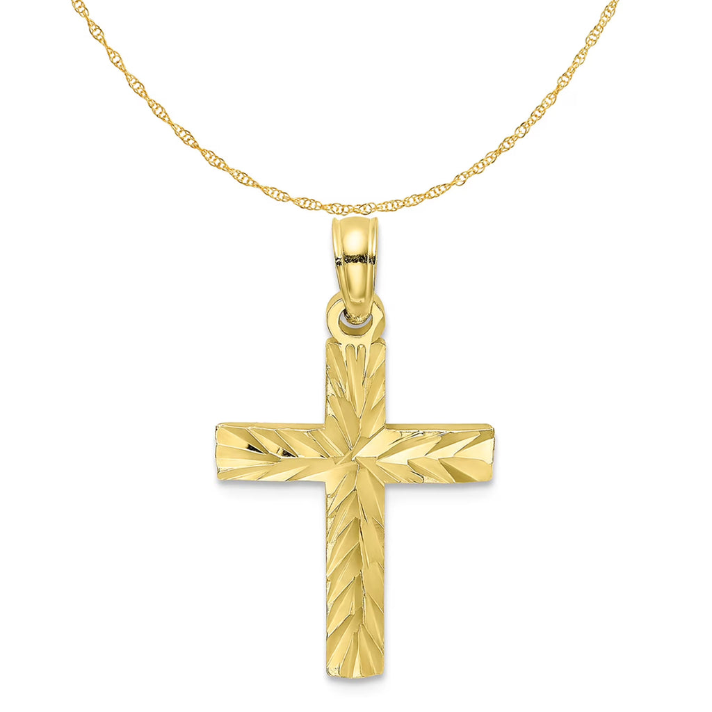 10K Yellow Gold Diamond-Cut Cross Pendant Charm with 14K Yellow Gold Rope Chain Necklace 18'' J47281