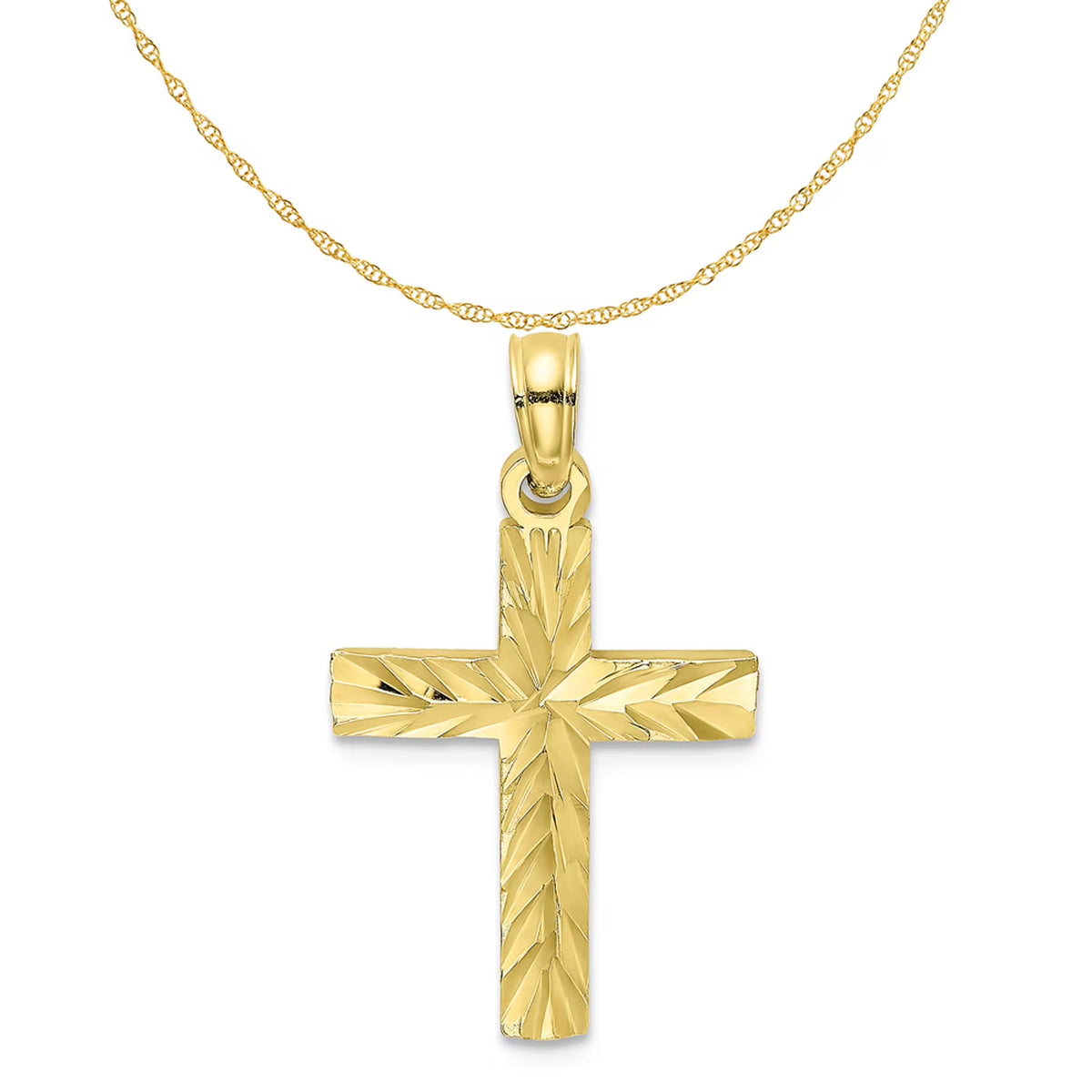 10K Yellow Gold Diamond-Cut Cross Pendant Charm with 14K Yellow Gold Rope Chain Necklace 18'' J47281