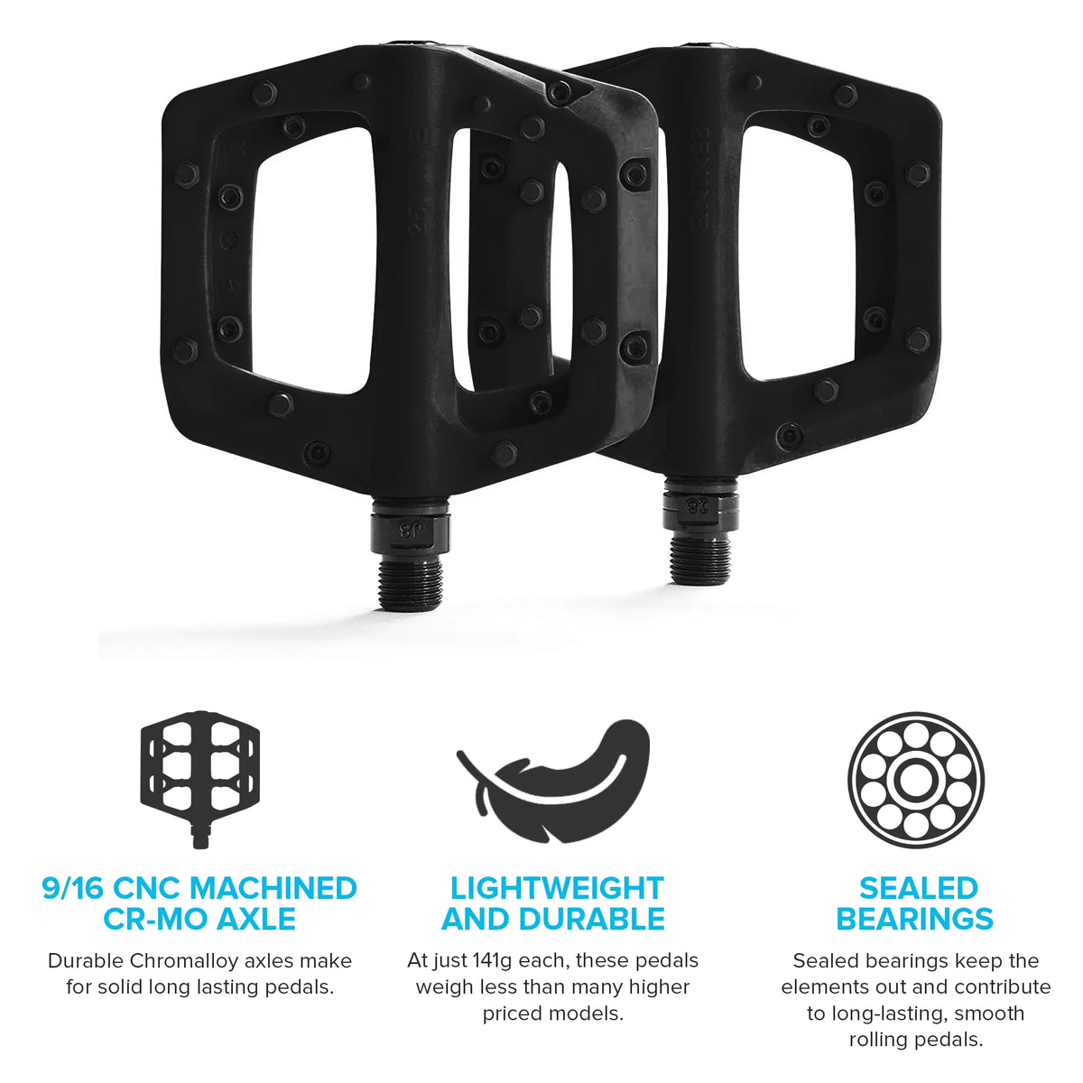Black Flat Bike Pedals with Metal Traction Pins J95548