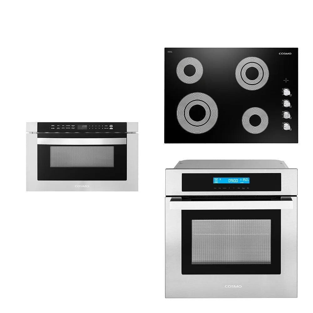 3 Piece Kitchen Appliance Package With Electric Cooktop Microwave Drawer Wall Oven U231273