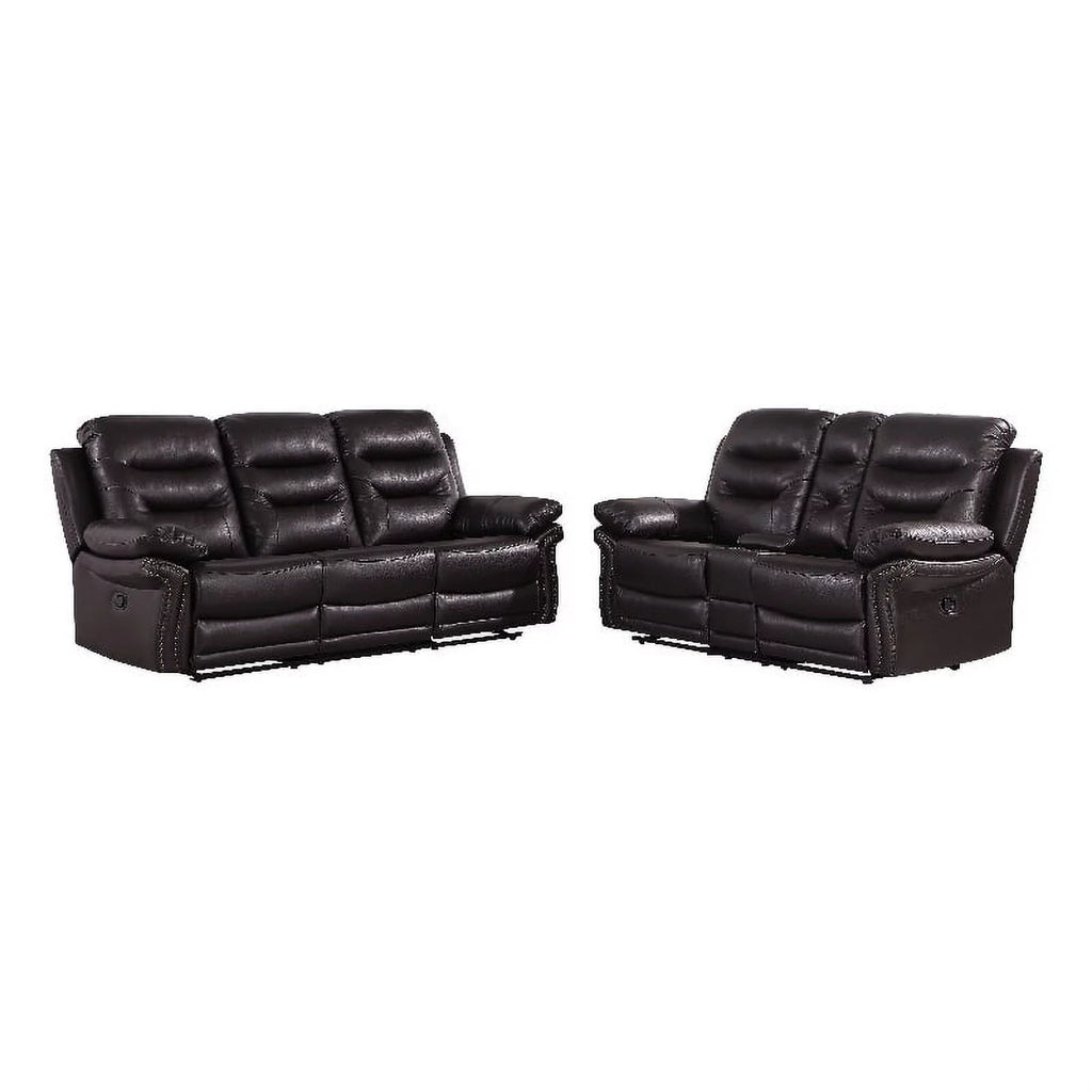 Brown 2-Piece Leather Sofa with Console Loveseat S26727
