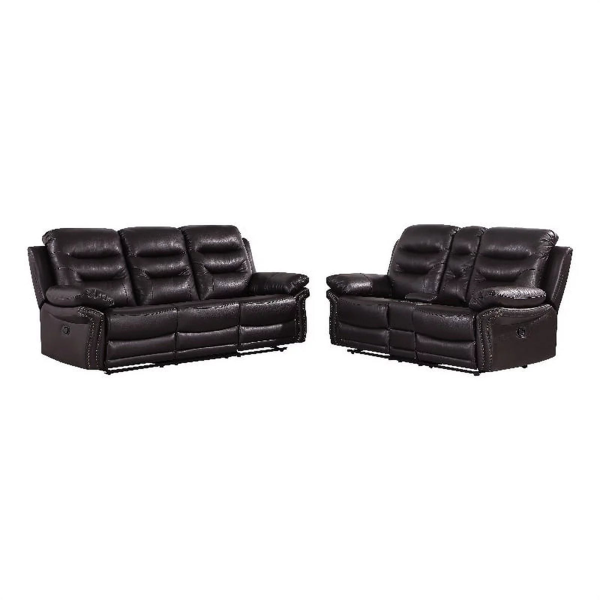 Brown 2-Piece Leather Sofa with Console Loveseat S26727