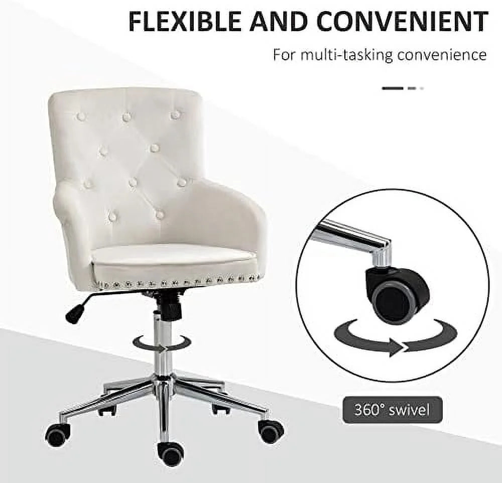 White Tufted Velvet Swivel Desk Chair D5628