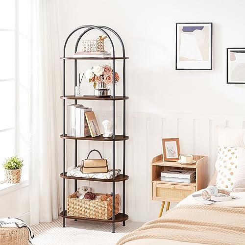 5 Tier Arched Wooden Bookshelf Metal Frame C122668