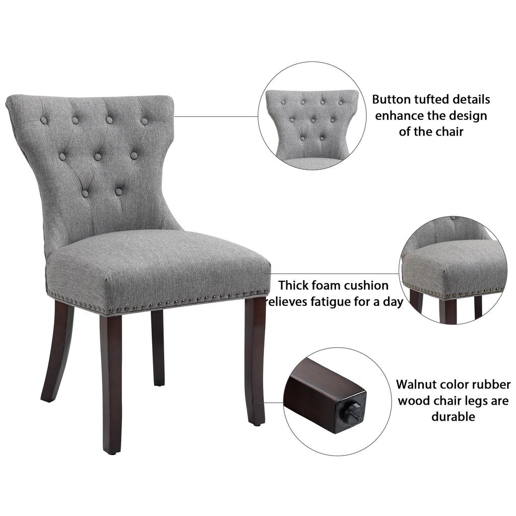 Gray Tufted Fabric Upholstered Wooden Dining Chair, Set of 2 Z777330