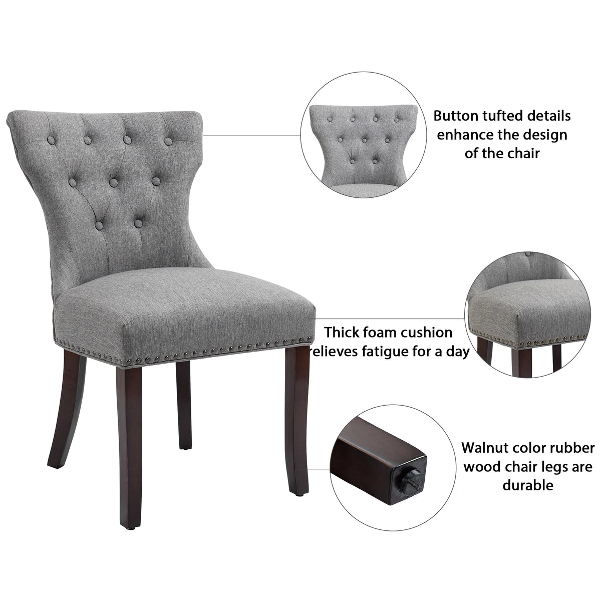 Gray Tufted Fabric Upholstered Wooden Dining Chair, Set of 2 Z777330