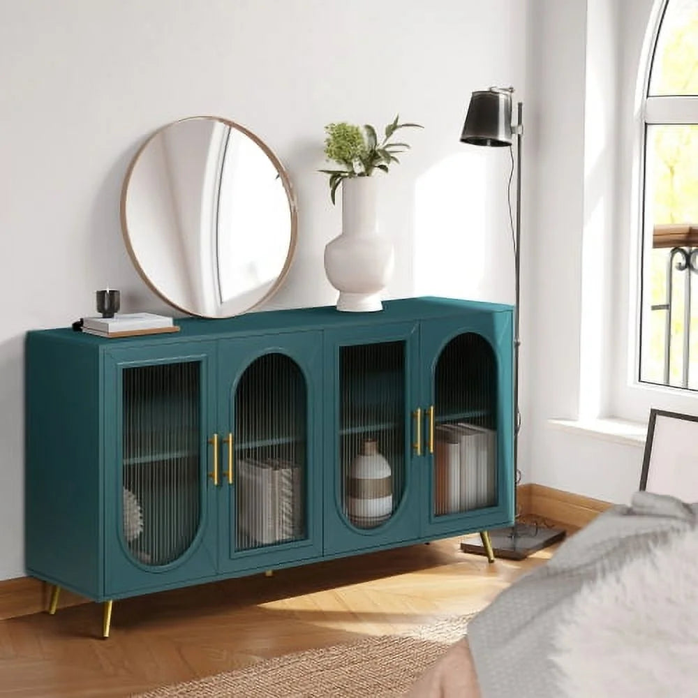 Antique Blue Wood TV Stand with Storage Cabinet M18098