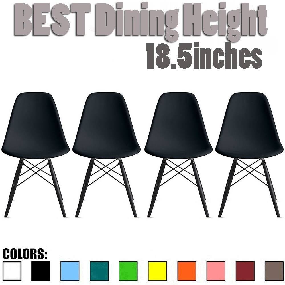 Set of 4 Dark Black Molded Plastic Armless Dining Chair with Wood Legs X181