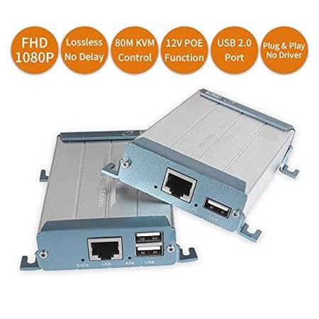 HDMI KVM USB Extender with PoE, 80m 262ft HDMI RJ45 Transmitter and Receiver Adapter by Cat5 Cat6 Ethernet LAN Cable B745