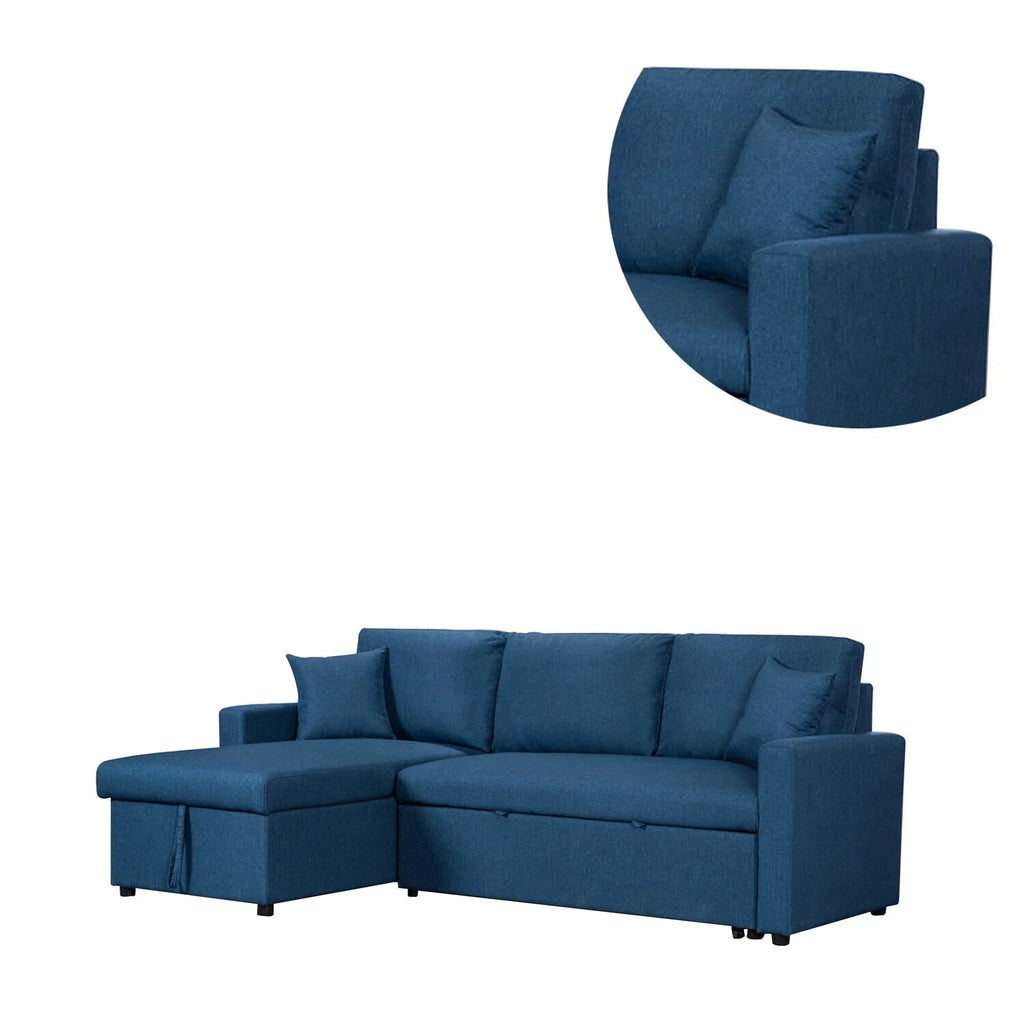 82 Inch Sleeper Sectional Sofa Bed with Storage Chaise, Blue F353
