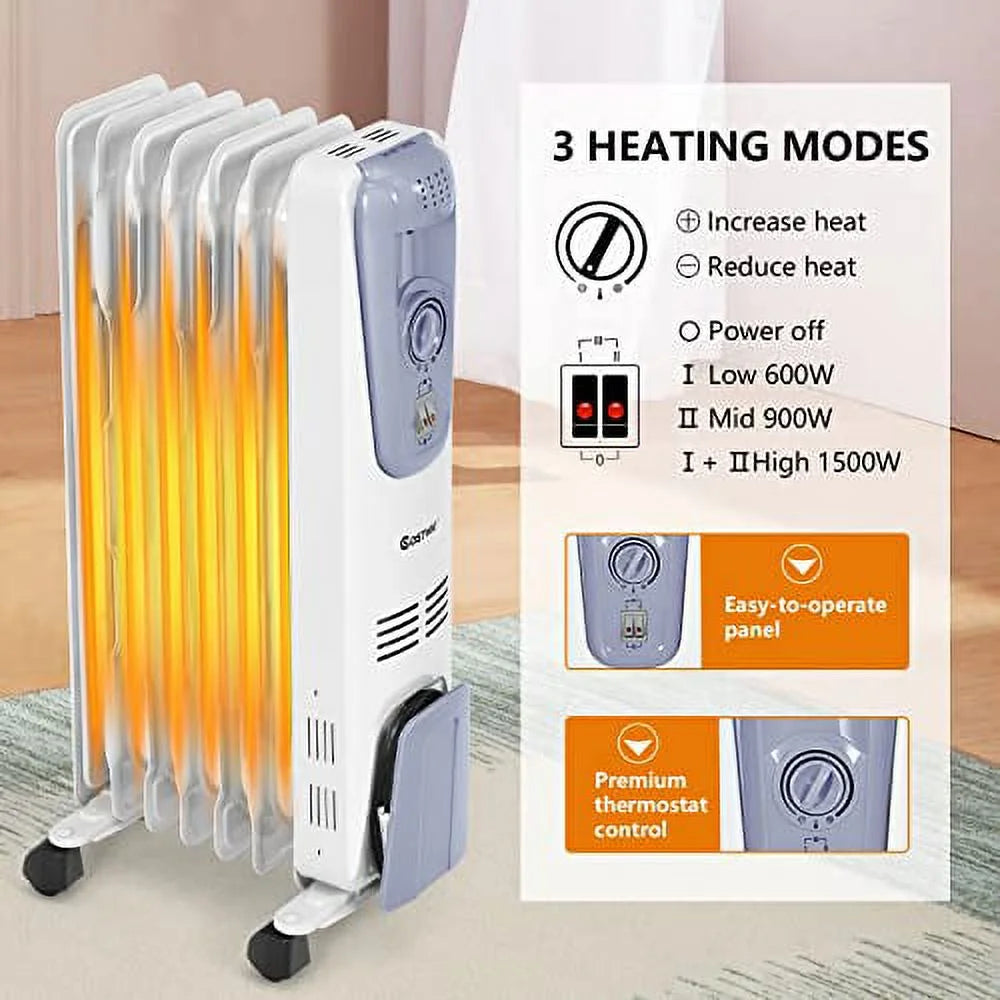 1500W Oil-Filled Radiator Heater with Adjustable Thermostat, 7 Fins G84710