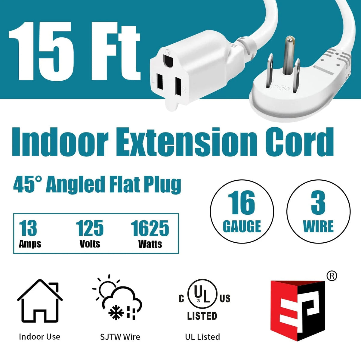 10 Ft 16/3 Flat Plug Indoor Extension Cord F16549
