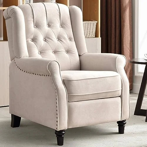 White Fabric Push Back Recliner Chair Y511