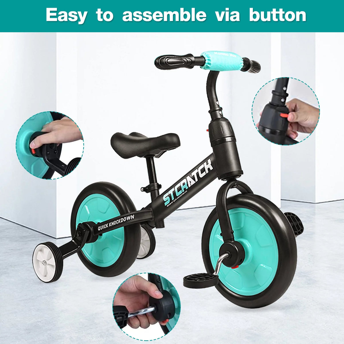 4 in 1 Toddlers Balance Bike with Pedals and Training Wheels E28145