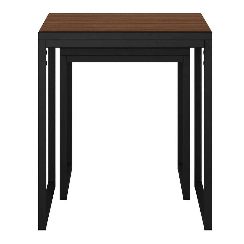 Brown Wood Grain Black Metal Nesting Side Tables F811722