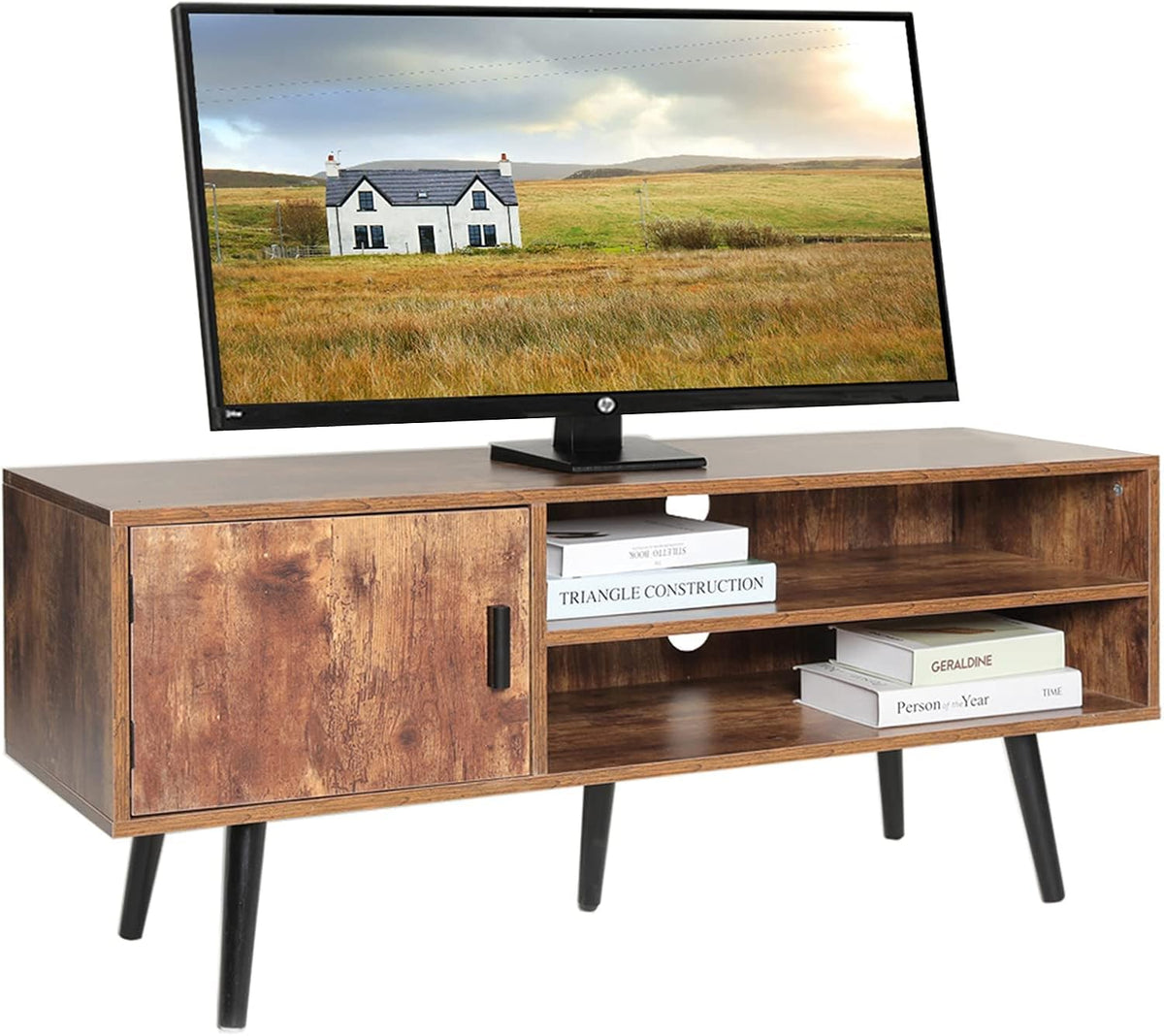 Rustic Brown TV Stand with Open Storage Shelves and Cabinet K78242