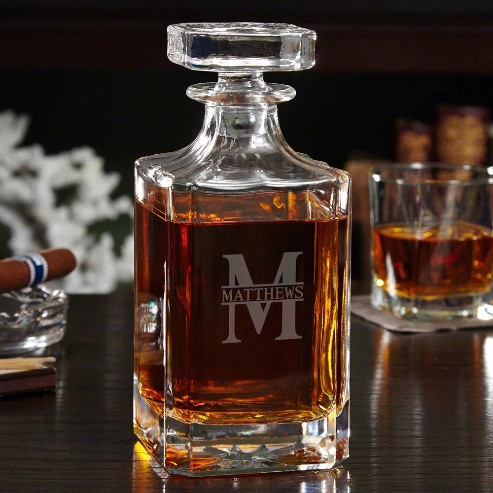 Etched Whiskey Decanter Set with Square Rocks Glasses M554166