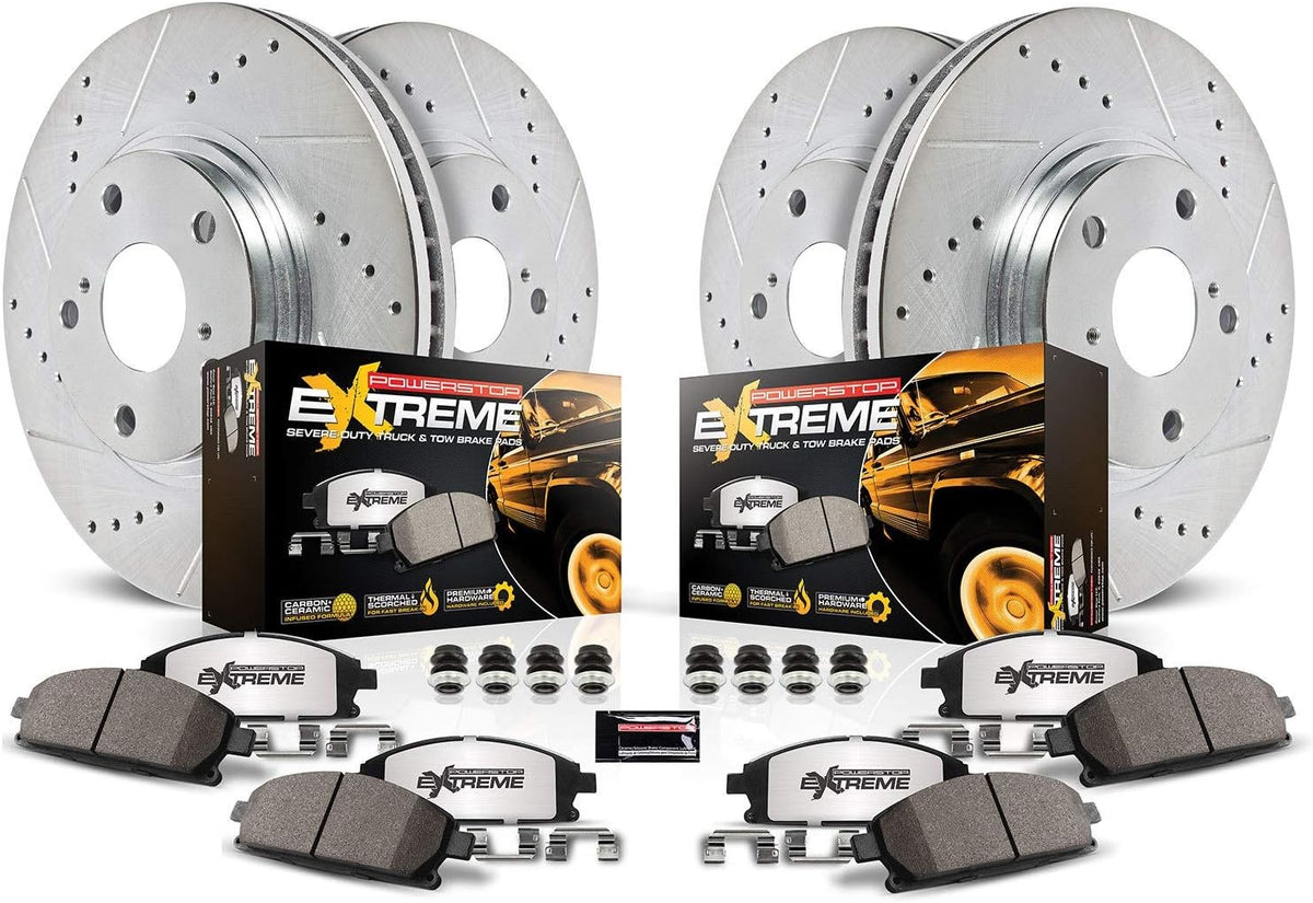 Carbon Fiber Ceramic Brake Pads and Drilled Slotted Brake Rotors G1191