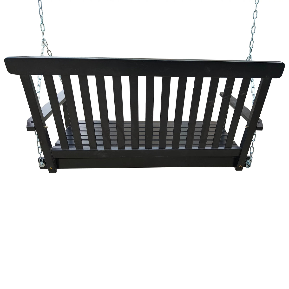 Black Wood Porch Swing with Armrests and Hanging Chains Z164094