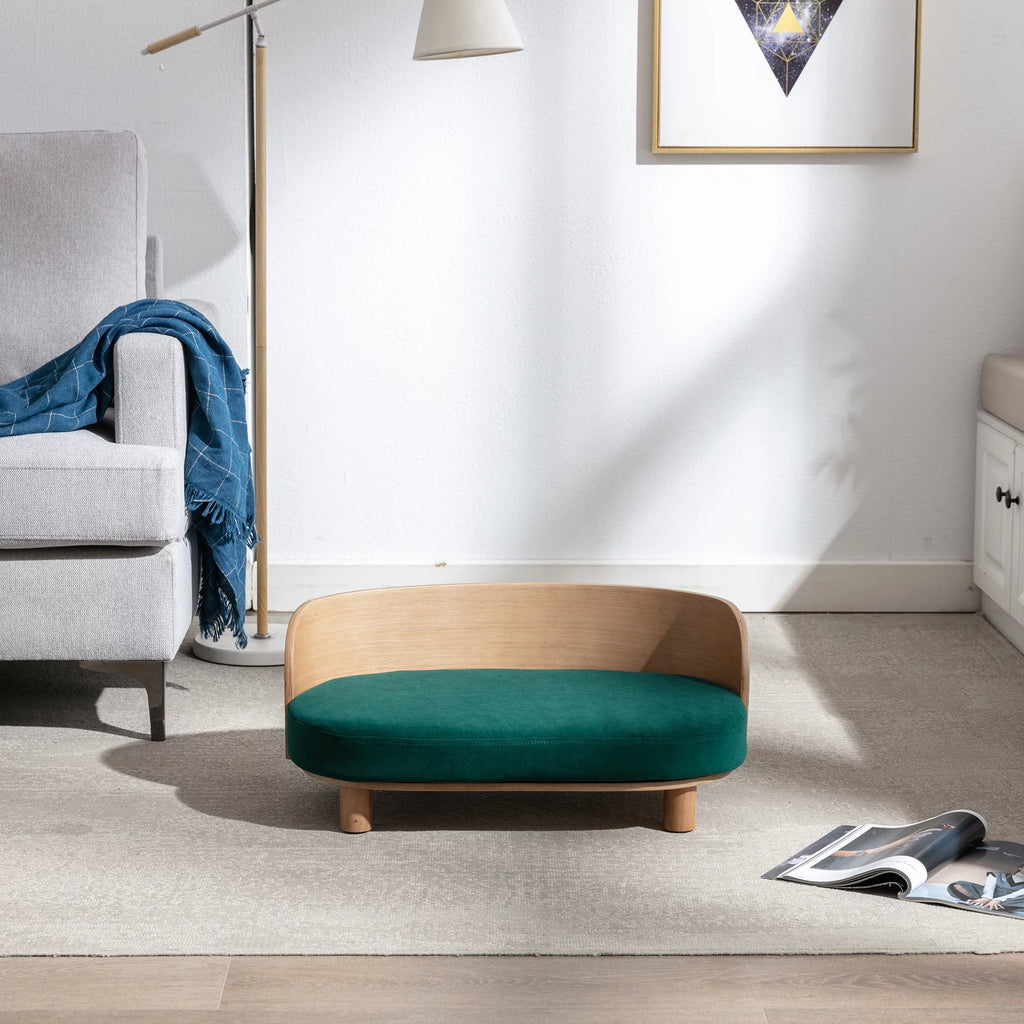 Scandinavian Style Elevated Dog Bed Pet Sofa with Solid Wood Legs and Velvet Cushion A948100