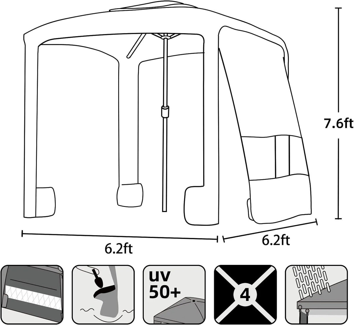 6.2'×6.2' Beach Canopy Tent with Sand Pockets F546978
