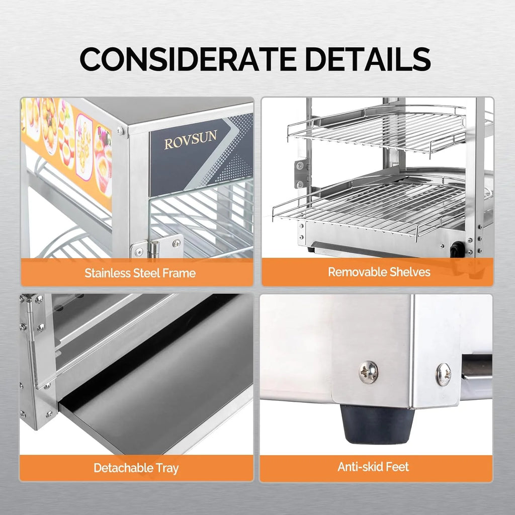 3-Tier Food Warmer Display Case with LED Lighting B172