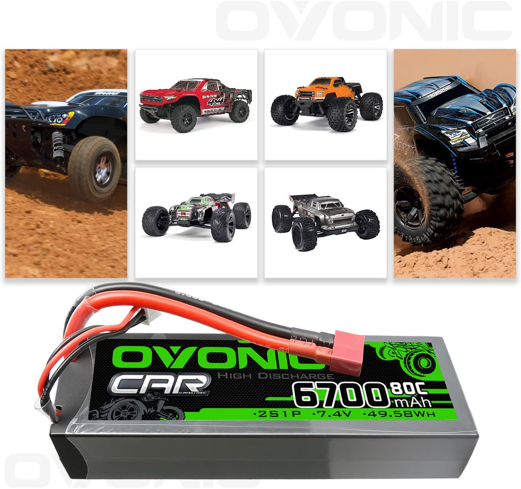 2S Lipo Battery 80C 6700mAh 7.4V Hard Case with Dean-Style T Connector for RC Car (2 Packs) C154