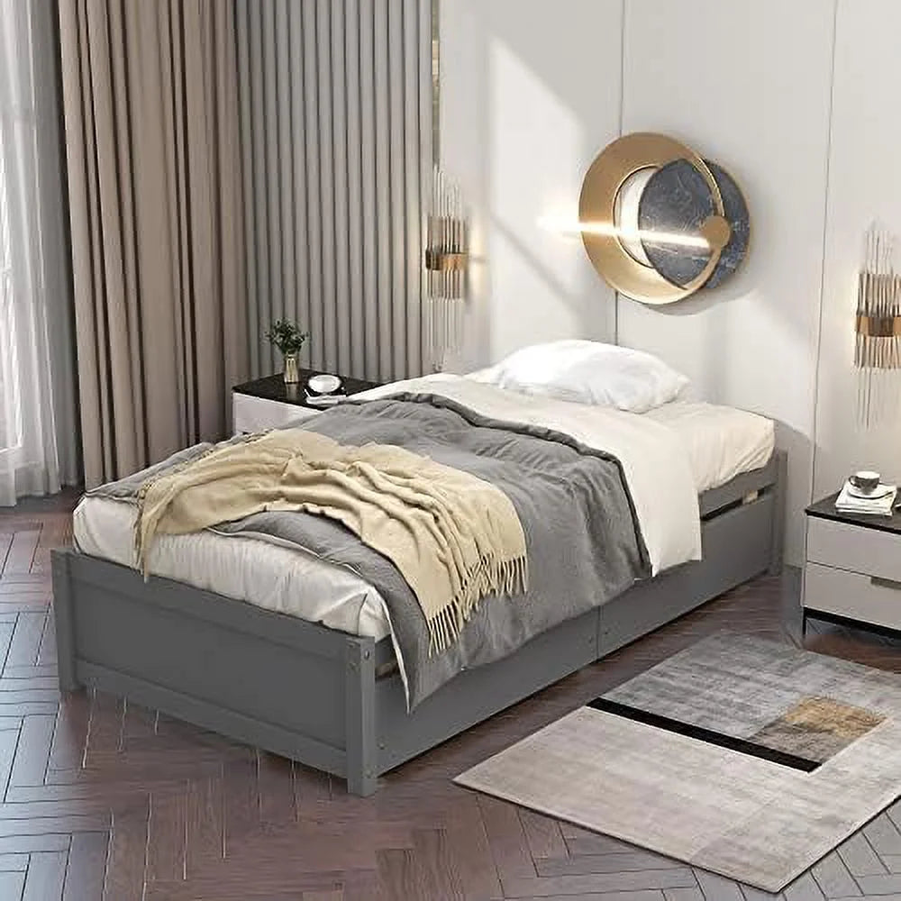 Solid Wood Platform Bed with Two Storage Drawers C360076
