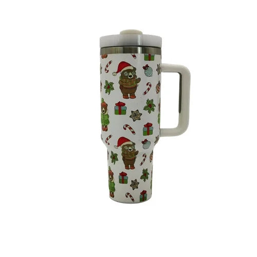 40oz Stainless Steel Water Cup with Handle and Straw Lid E6569