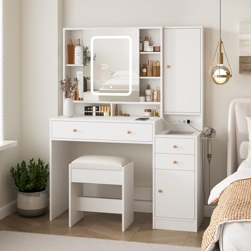 White Vanity Desk with Mirror and Lights X111