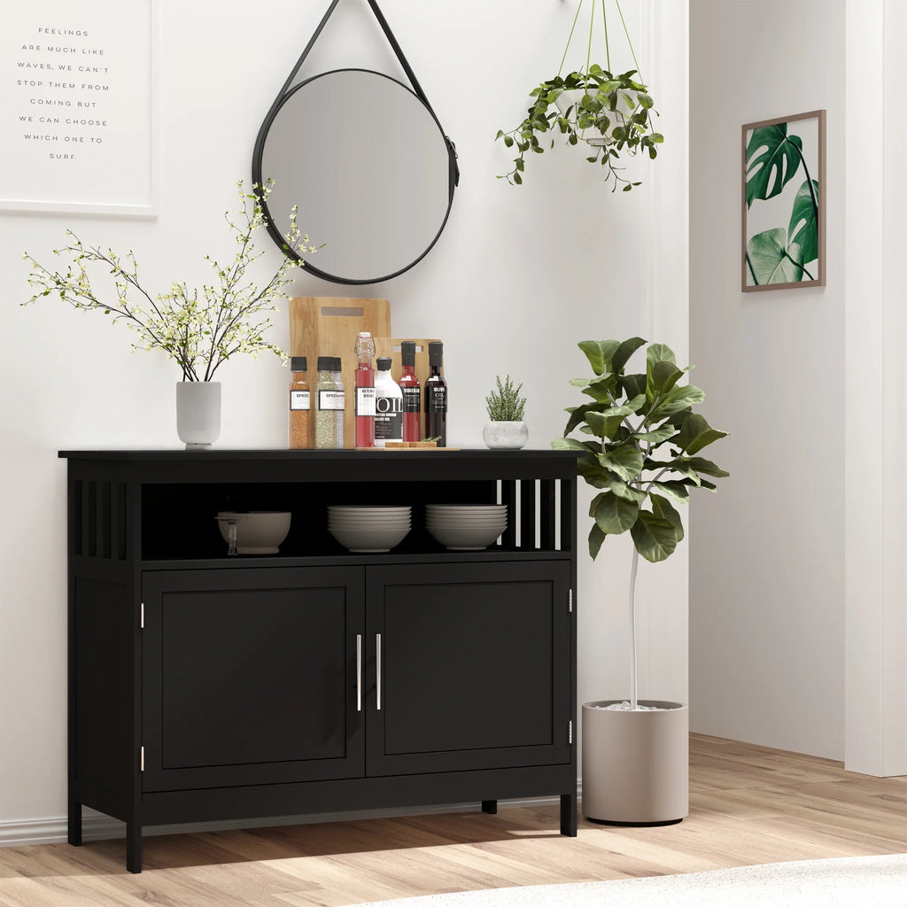 Black Wooden Kitchen Buffet Sideboard with Cabinet and Shelf Y5213