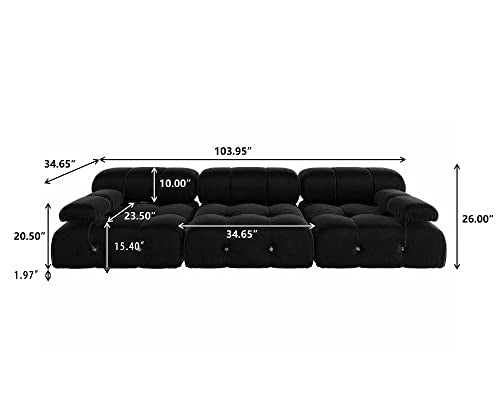 Black Velvet L-Shaped Sectional Sofa with Reversible Chaise Ottoman W68238