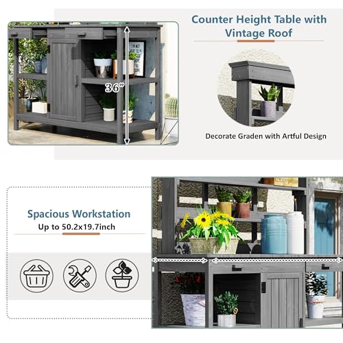 66" Wooden Potting Bench with Drawers Cabinet and Shelves K814