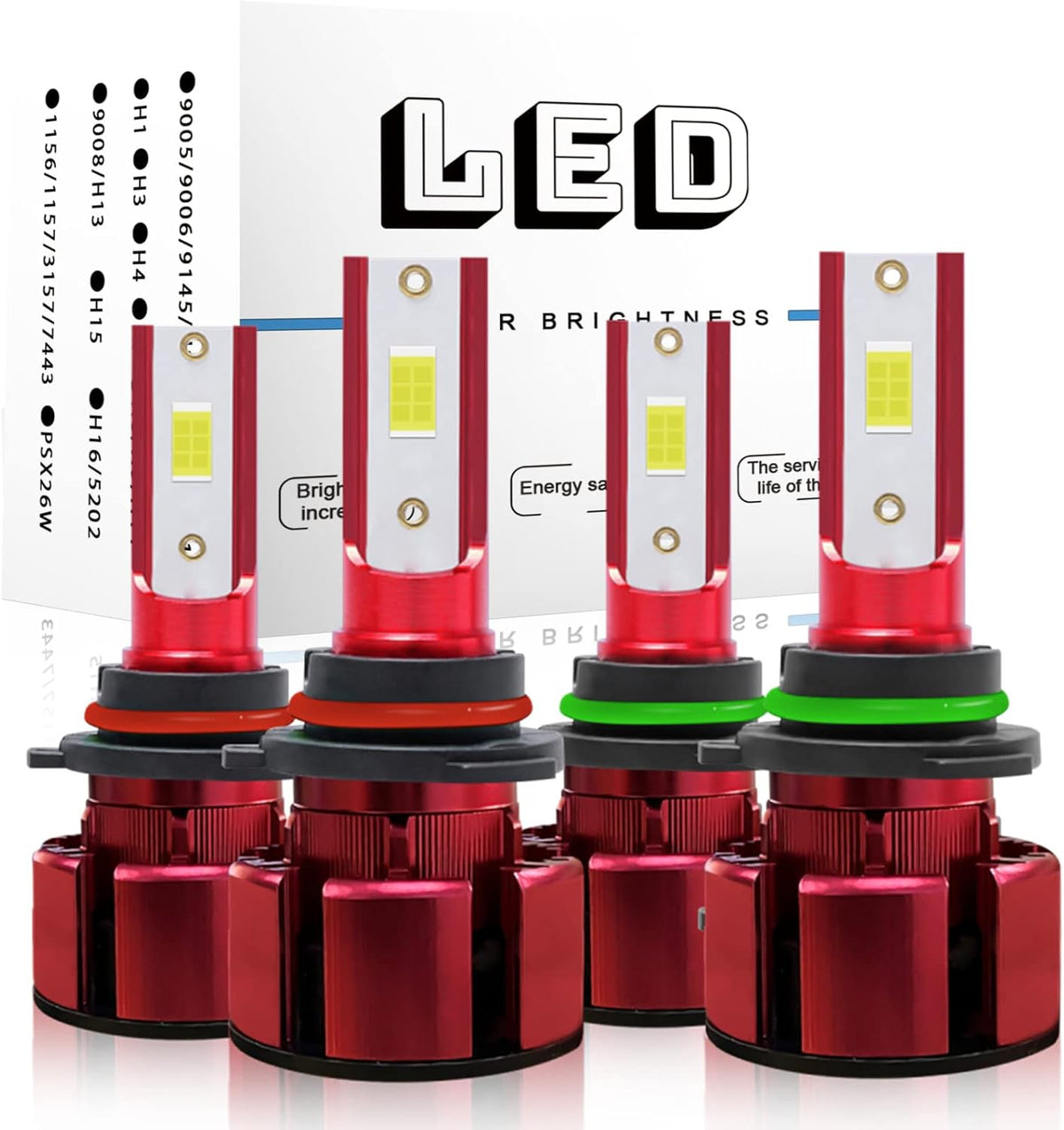 LED Headlight Bulbs Combo Kit, 9005/HB3 and 9006/HB4, 24000LM, 6000K Cool White, IP68, Pack of 4 C68246
