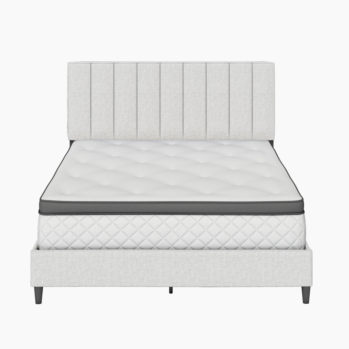 Off White Linen King Platform Bed Frame with Upholstered Headboard Z1301