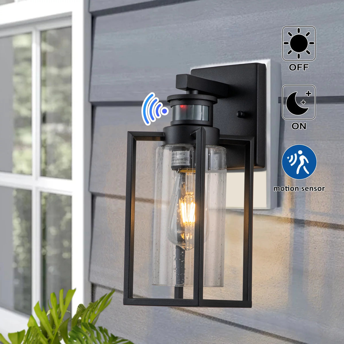 1-Light Matte Black Motion Sensor Wall Lantern V911927