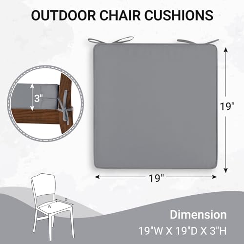 Waterproof Outdoor Chair Cushions Set of 4, 19" x 19" x 3" Non-Slip Dark Grey R213